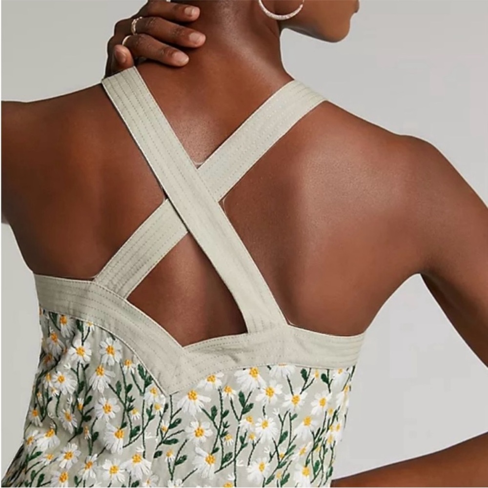 🐝 NWOT Anthropologie Maeve Embroidered Daisy Floral Side Zip Lined Tank Top XL - Picture 3 of 9